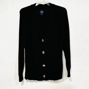 Gap Cardigan Sweater Black V-Neck Textured Knit Long Sleeves Womens Size Large